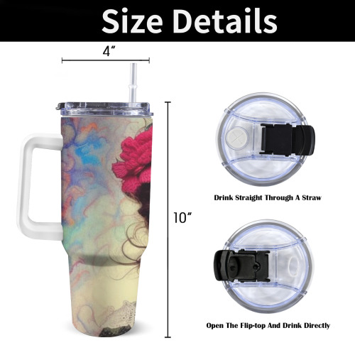 pretty victorian girl with pink knit flowers 2 40oz Tumbler with Handle