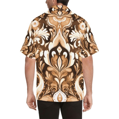 Western Embossed Leather Look Hawaiian Shirt with Merged Design (Model T58)