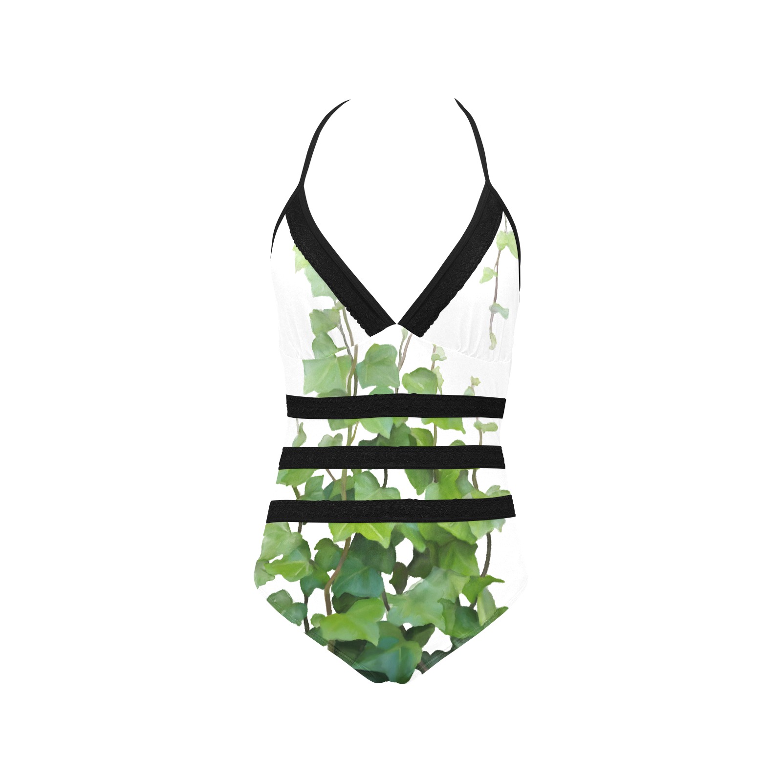 Vines, climbing plant watercolor Lace Band Embossing Swimsuit (Model S15)