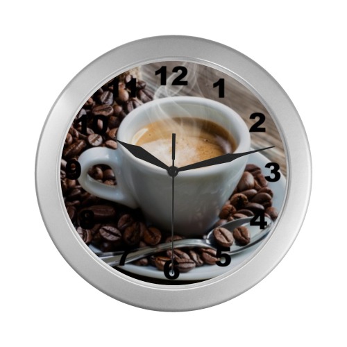 COFFEE Silver Color Wall Clock