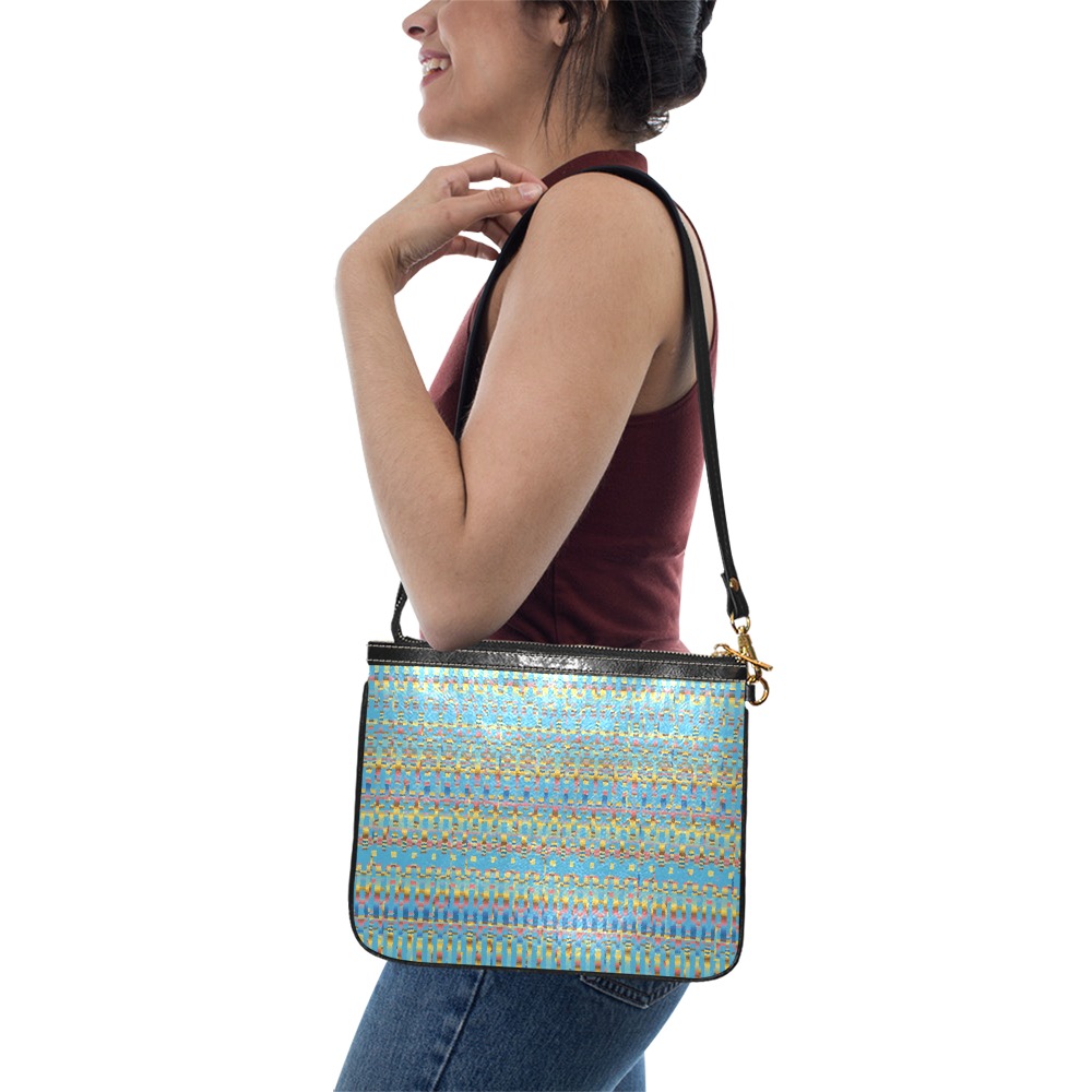 Intricate Blue and Brown Geometric Pattern Small Shoulder Bag (Model 1710)