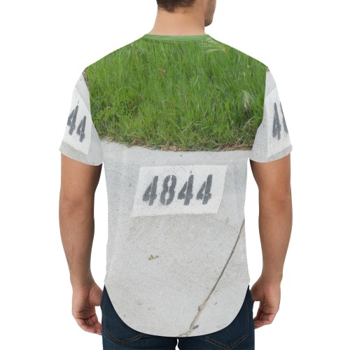 Street Number 4844 with green collar Men's All Over Print Curved Hem T-Shirt (Model T76)