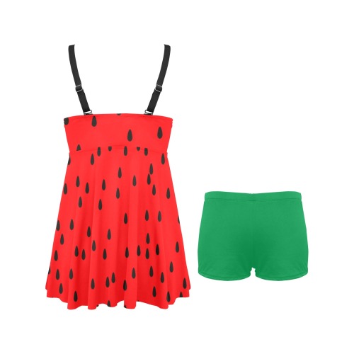 Watermelon - Green Shorts Chest Pleat Swim Dress (Model S31)