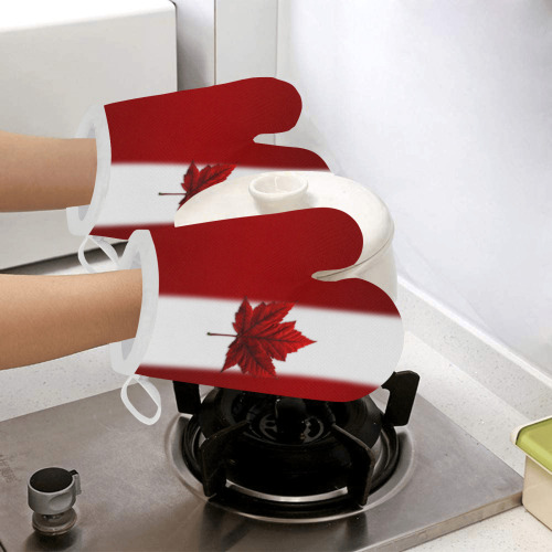 Canada Flag Oven Mitts Linen Oven Mitt (Two Pieces)