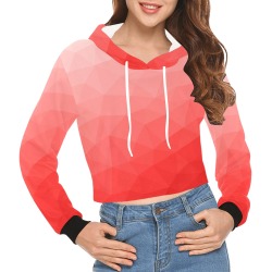 Red gradient geometric mesh pattern All Over Print Crop Hoodie for Women (Model H22)