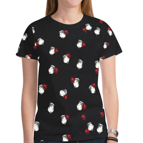 White and Red Roses New All Over Print T-shirt for Women (Model T45)