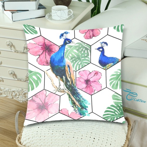 Peacock Custom Zippered Pillow Cases 18"x 18" (Twin Sides) (Set of 2)