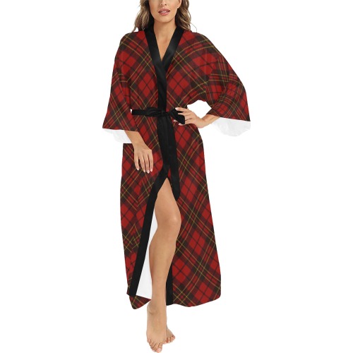 Red tartan plaid winter Christmas pattern holidays Long Kimono Robe