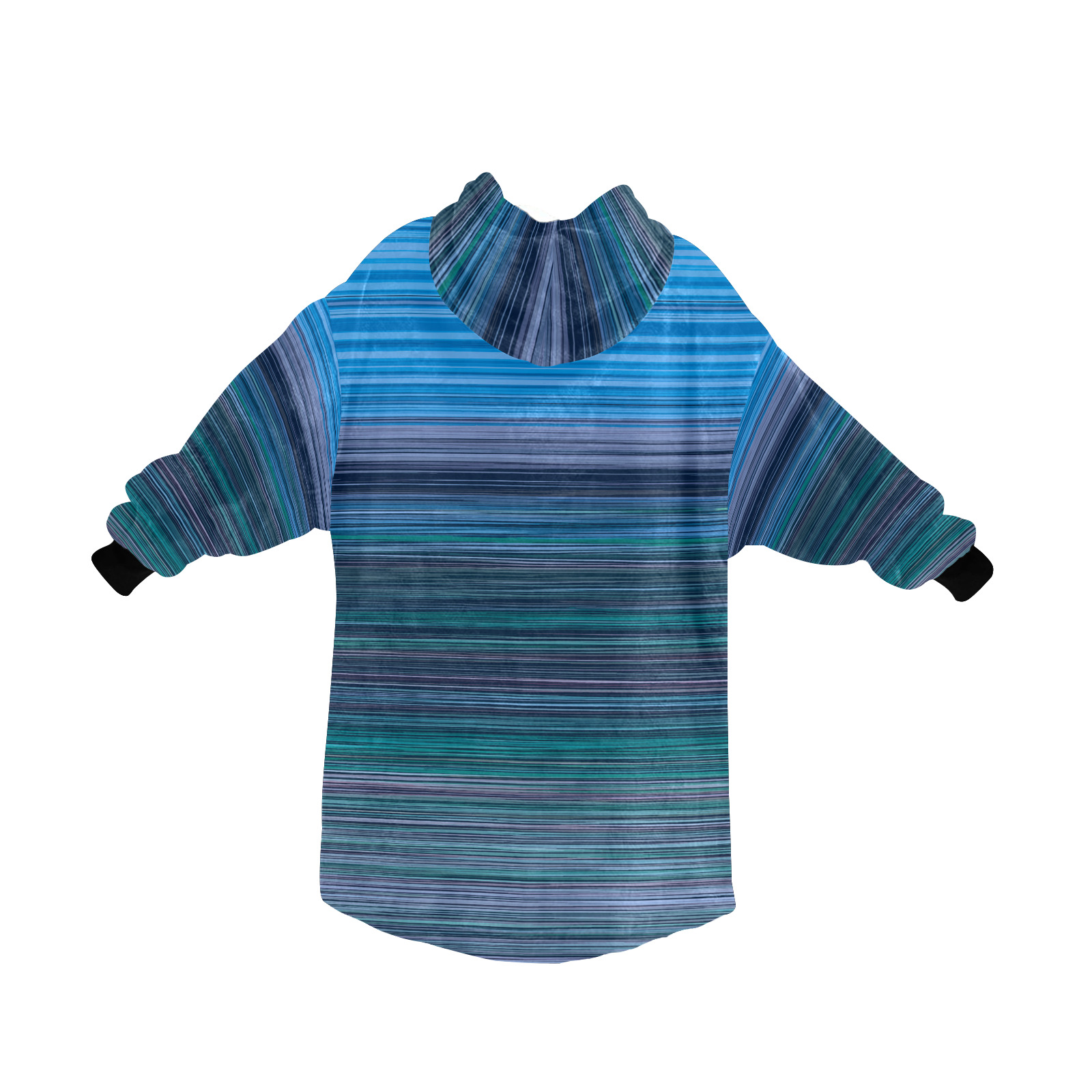 Abstract Blue Horizontal Stripes Blanket Hoodie for Women