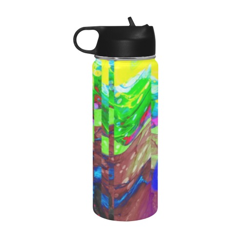 Psychedelic vibrant summer Insulated Water Bottle with Straw Lid (18 oz)