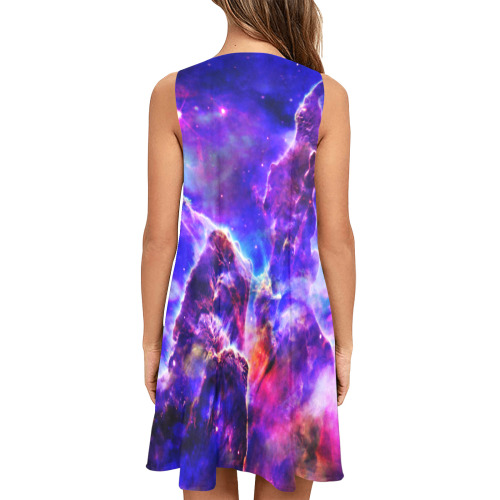 Mystical fantasy deep galaxy space - Interstellar cosmic dust Sleeveless A-Line Pocket Dress (Model D57)