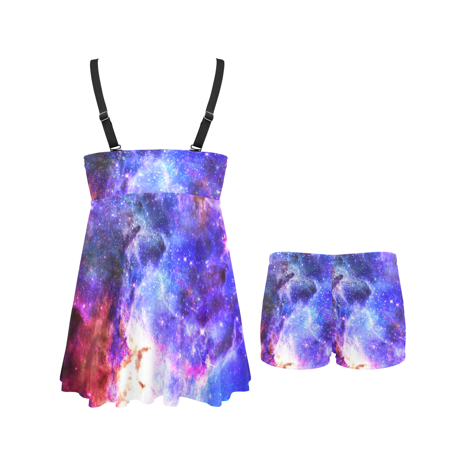 Mystical fantasy deep galaxy space - Interstellar cosmic dust Chest Pleat Swim Dress (Model S31)
