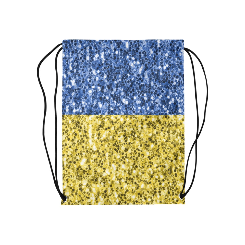 Blue yellow Ukraine flag glitter faux sparkles Medium Drawstring Bag Model 1604 (Twin Sides) 13.8"(W) * 18.1"(H)