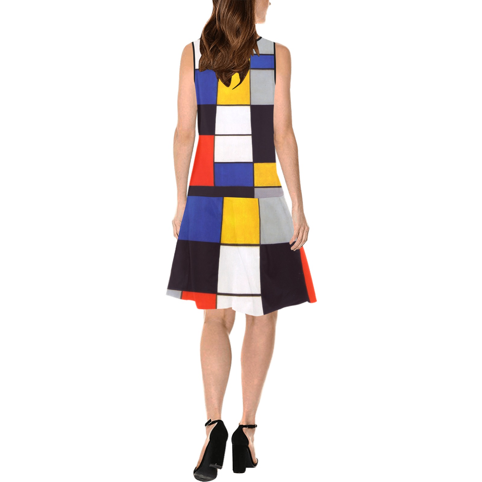 Composition A by Piet Mondrian Sleeveless Splicing Shift Dress(Model D17)