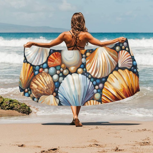 Colorful pattern of shells, pearls and sand. Beach Towel 32"x 71"