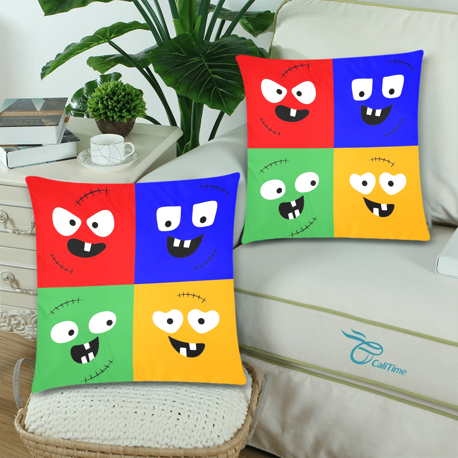 Monster Faces - Kids Custom Zippered Pillow Cases 18"x 18" (Twin Sides) (Set of 2)