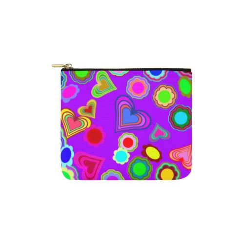 Groovy Hearts and Flowers Purple Carry-All Pouch 6''x5''