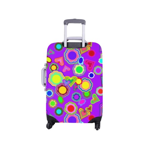 Groovy Hearts and Flowers Purple Luggage Cover/Small 18"-21"