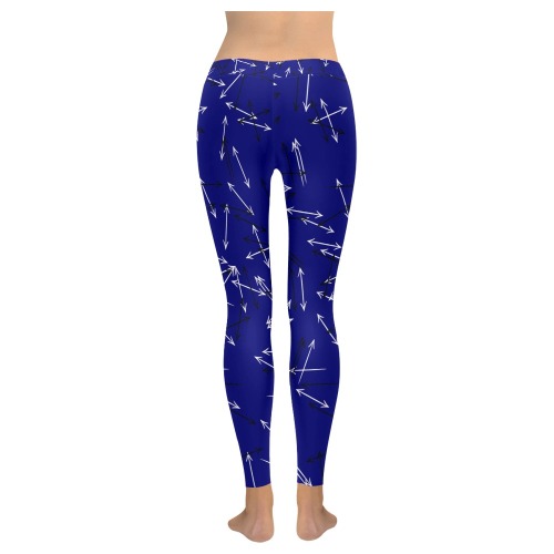 Arrows Every Direction Black/White on Blue Women's Low Rise Leggings (Invisible Stitch) (Model L05)