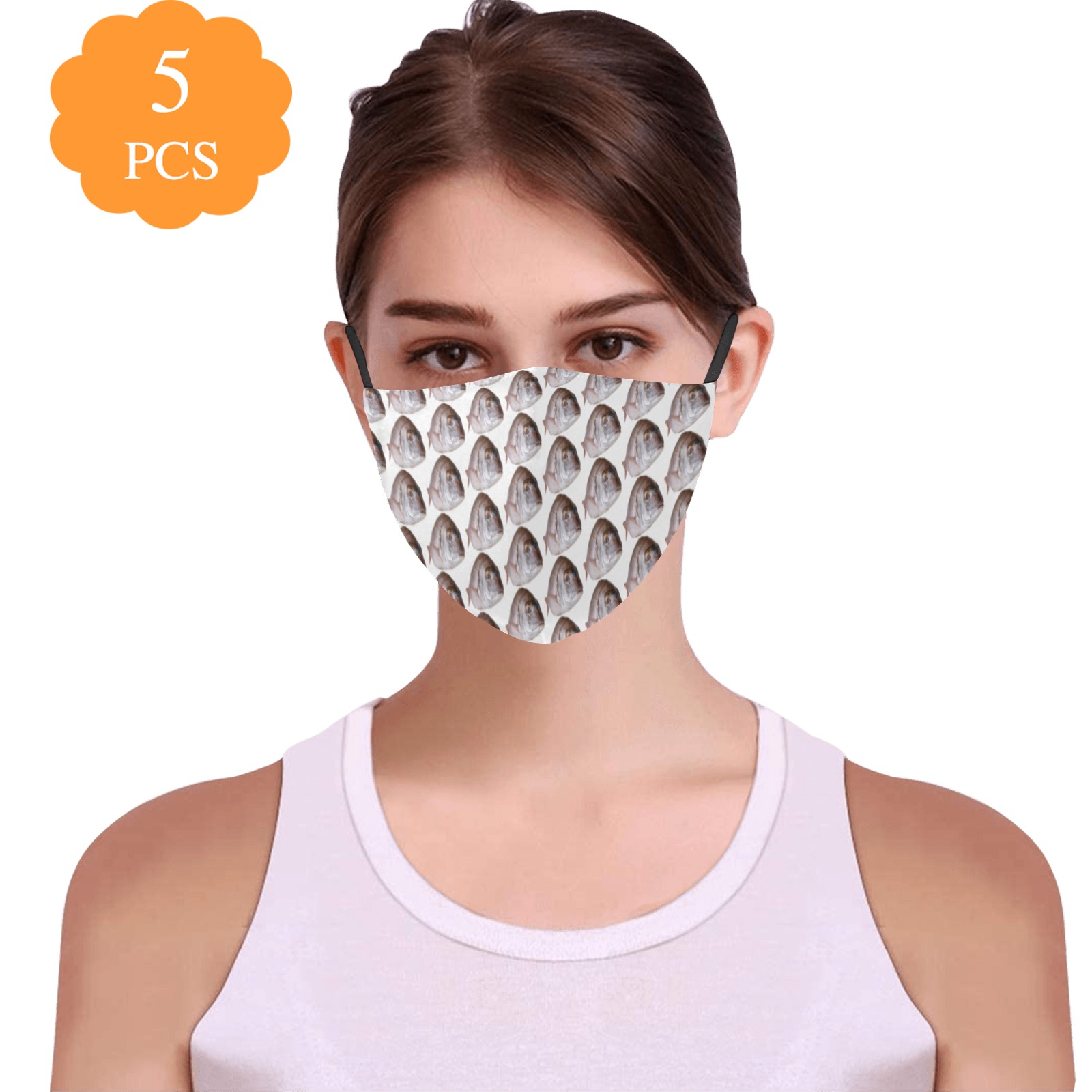 Bloated Gray Pink Snappers 3D Mouth Mask with Drawstring (Pack of 5 & 10 Filters Included) (Model M04)