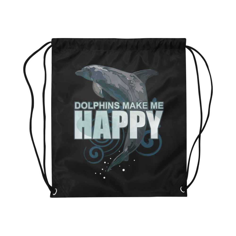 Dolphins Make Me Happy Large Drawstring Bag Model 1604 (Twin Sides)  16.5"(W) * 19.3"(H)