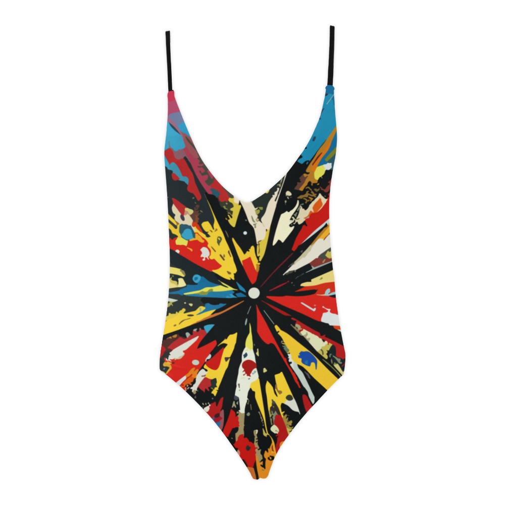 Fantastic abstract colorful flower modern art Sexy Lacing Backless One