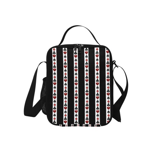 Black Red Playing Card Shapes All Over Print Crossbody Lunch Bag for Kids (Model 1722)