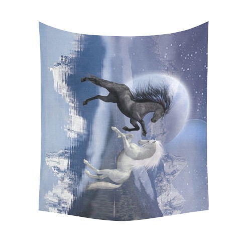 Horses and Moon Cotton Linen Wall Tapestry 60"x 51"