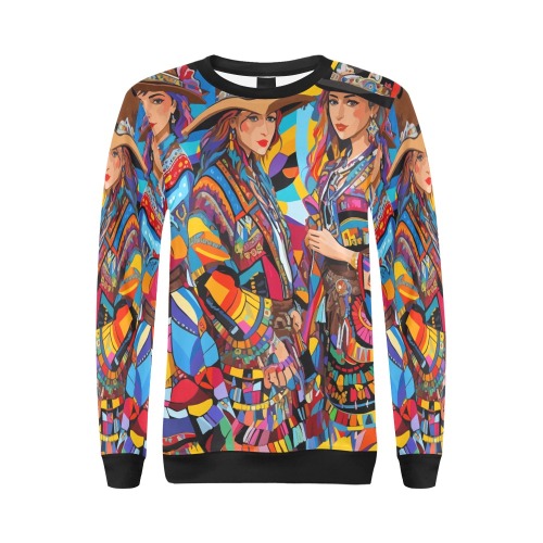 Chic, adorable cowgirls, geometric abstract art. All Over Print Crewneck Sweatshirt for Women (Model H18)