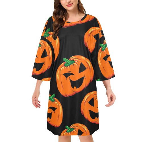 Cute Pumpkin Night Shirt Women's Oversized Sleep Tee (Model T74)