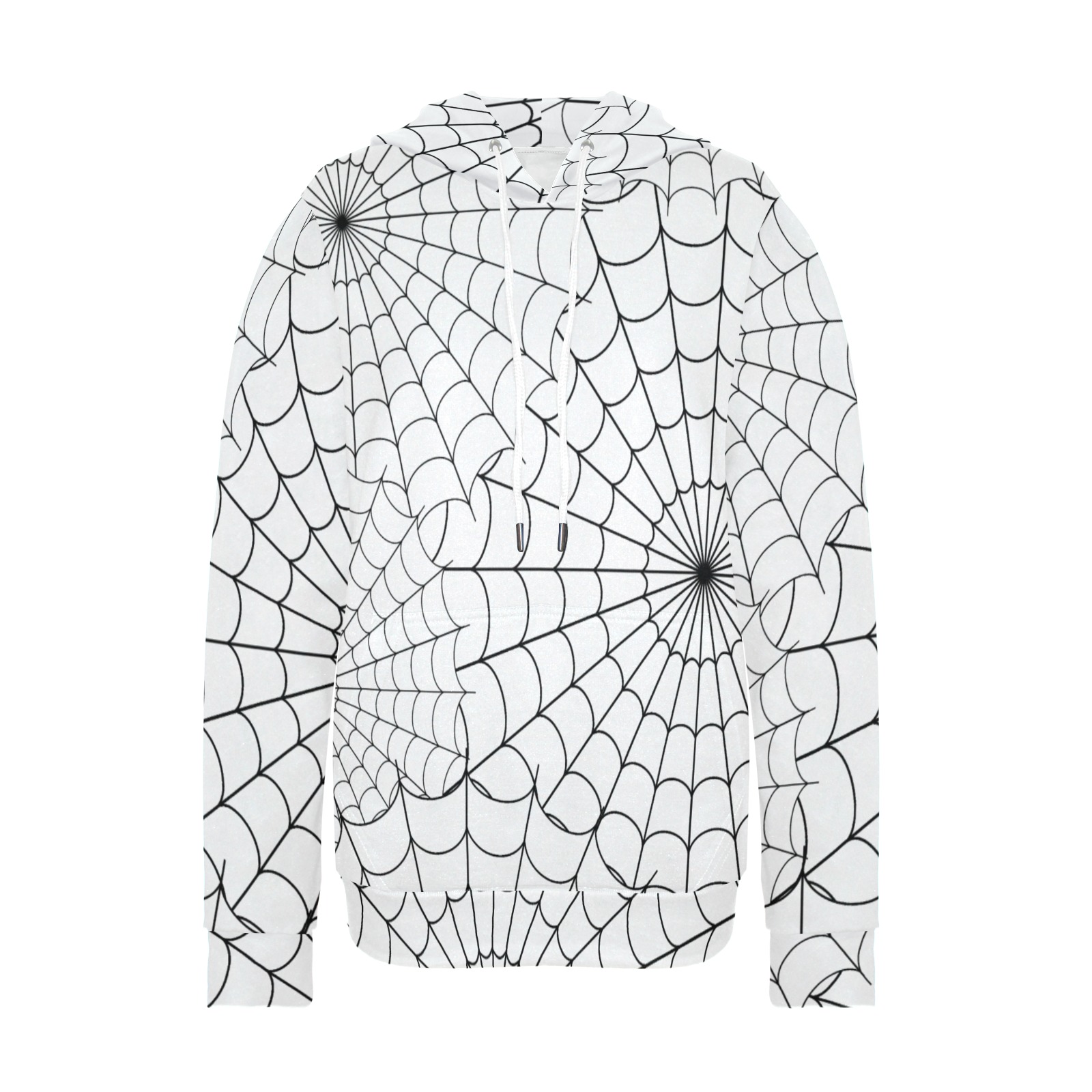 Halloween Spiderwebs - Black on White Women's Long Sleeve Fleece Hoodie (Model H55)