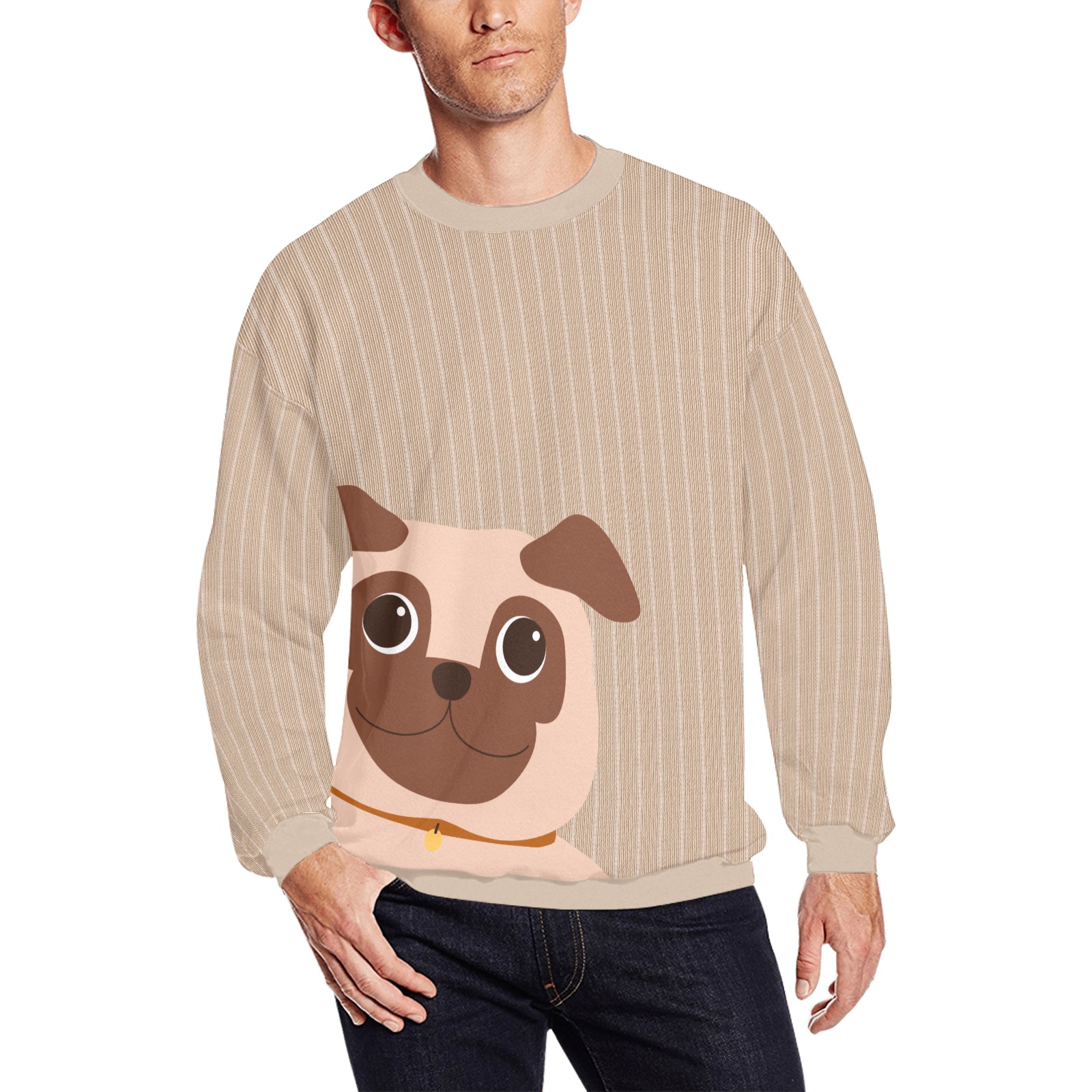 Fun Pug Sweatshirt Men's Oversized Fleece Crew Sweatshirt (Model H18)