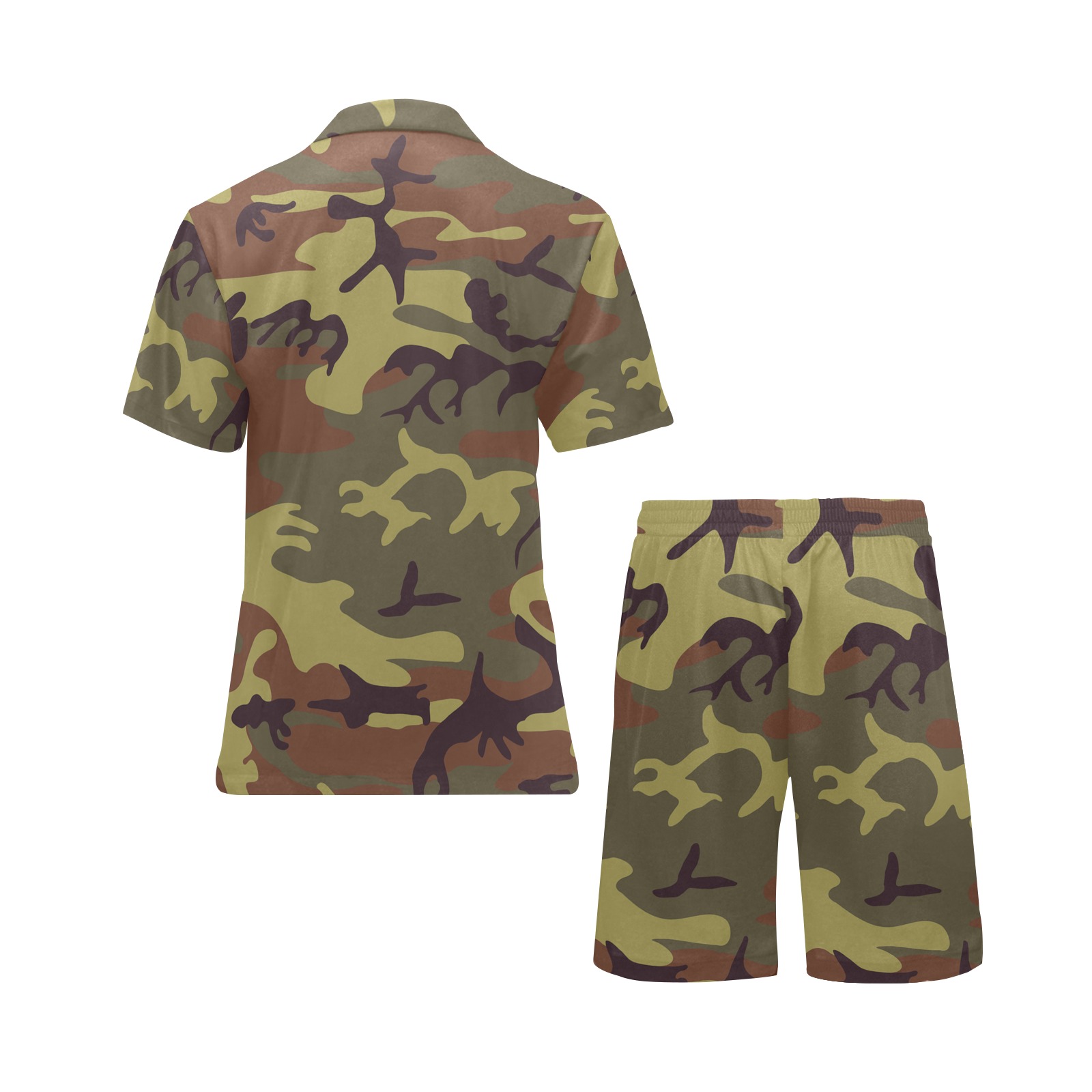 Camo Green Brown Men's V-Neck Short Pajama Set