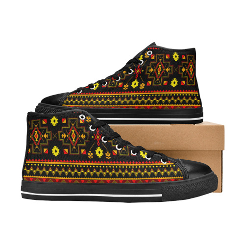 Aboriginal Ethnic Tribal Pattern - Black Men’s Classic High Top Canvas Shoes (Model 017)