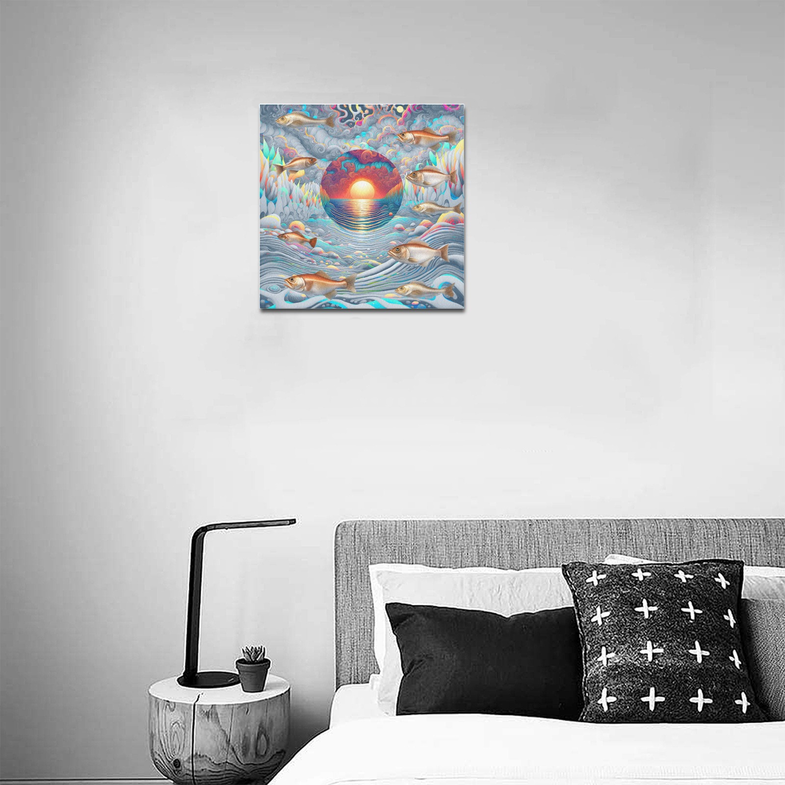 Fish Sunset Upgraded Canvas Print 16"x16"