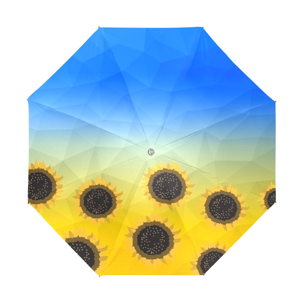 Ukraine yellow blue geometric mesh pattern Sunflowers Anti-UV Foldable Umbrella (U08)