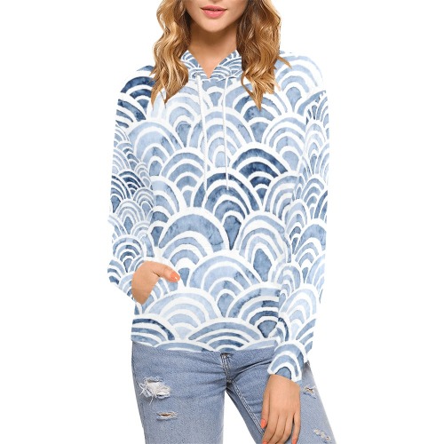 Indigo Blue Rainbows All Over Print Hoodie for Women (USA Size) (Model H13)