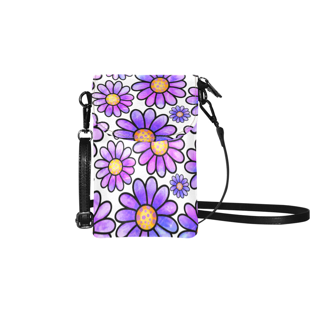 Lilac Watercolor Doodle Daisy Flower Pattern Small Cell Phone Purse (Model 1711)