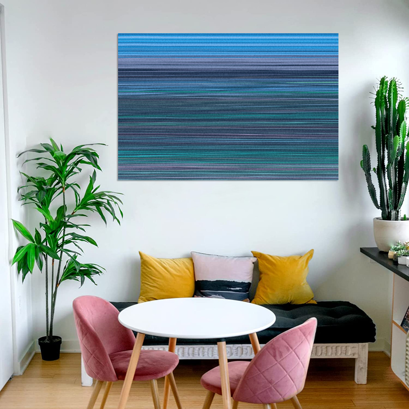 Abstract Blue Horizontal Stripes Frame Canvas Print 48"x32"