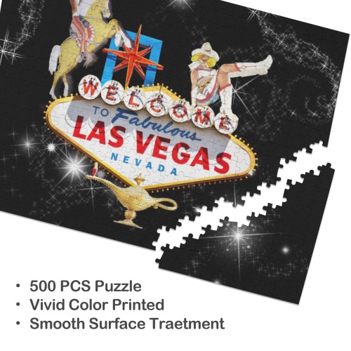 Las Vegas Welcome Sign Stars 500-Piece Wooden Jigsaw Puzzle (Horizontal)