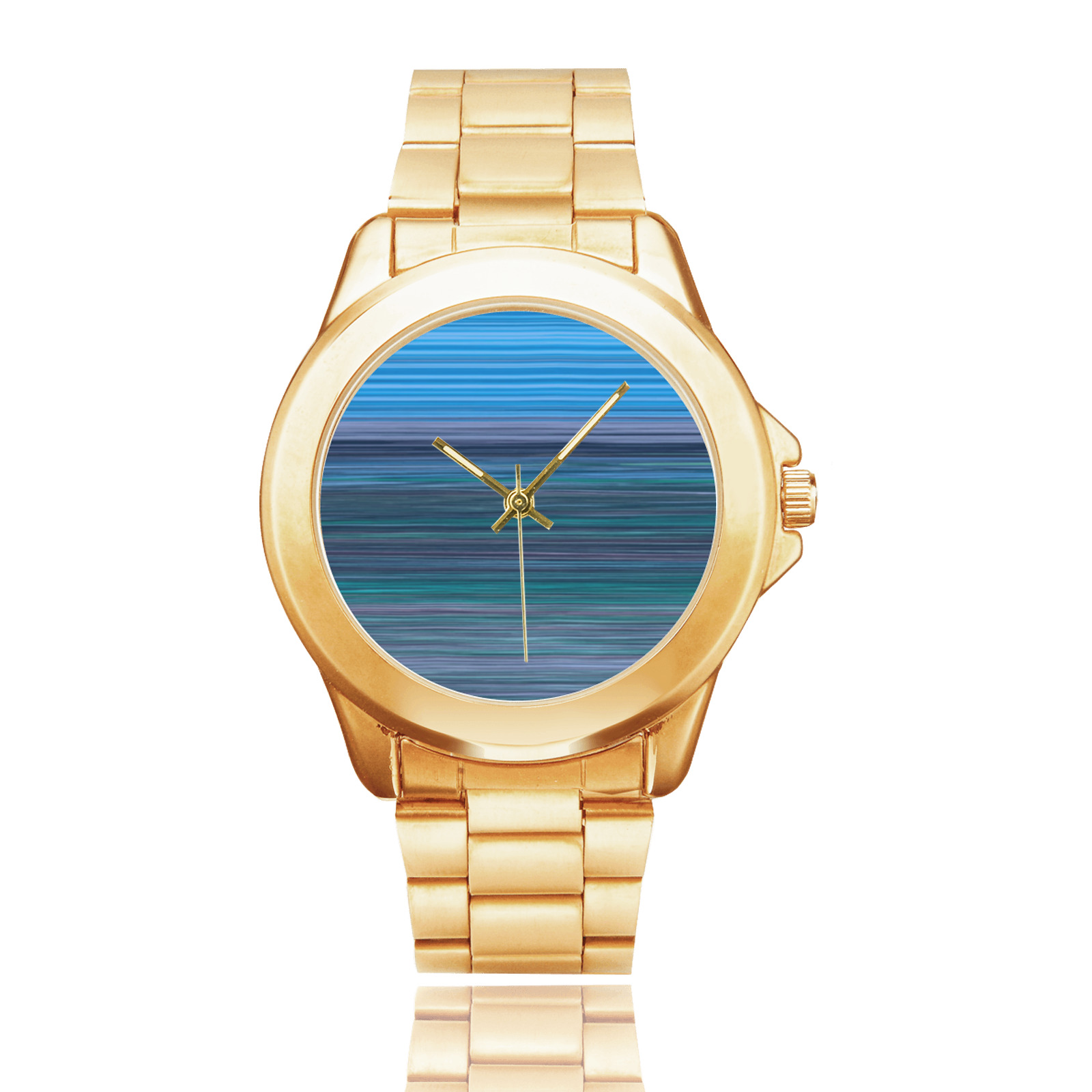 Abstract Blue Horizontal Stripes Custom Gilt Watch(Model 101)