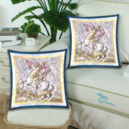 Second Remastered Version of Napoleon Crossing The Alps by Jacques-Louis David Custom Zippered Pillow Cases 18"x 18" (Twin Sides) (Set of 2)