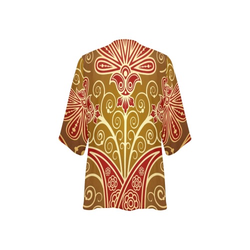 Lotus Flower Mandala Pattern Women's Kimono Chiffon Cover Ups (Model H51)