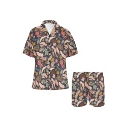 Dark_abstract_tropical_jungle Women's V-Neck Short Pajama Set