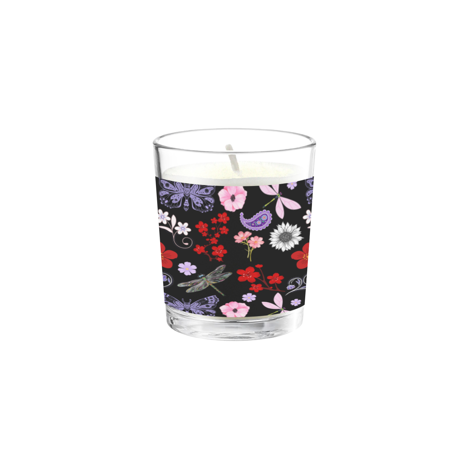 Black, Red, Pink, Purple, Dragonflies, Butterfly and Flowers Design Transparent Candle Cup Jasmine Transparent Candle Cup (Jasmine)