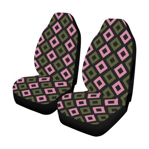 Diamond Square Pink Olive Drab Green Car Seat Cover Airbag Compatible (Set of 2)