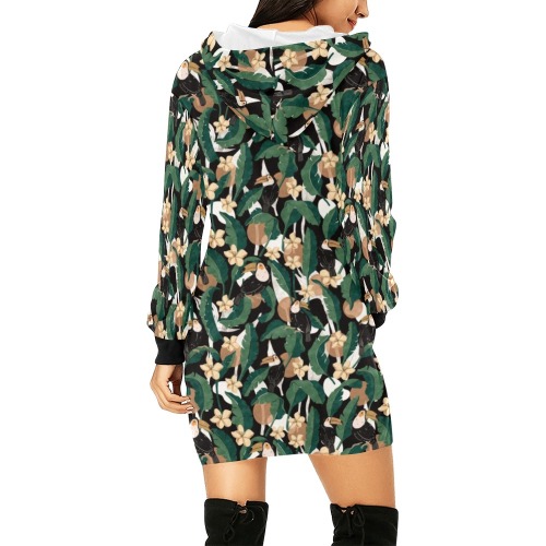 Toucans in banana leaf 55P All Over Print Hoodie Mini Dress (Model H27)