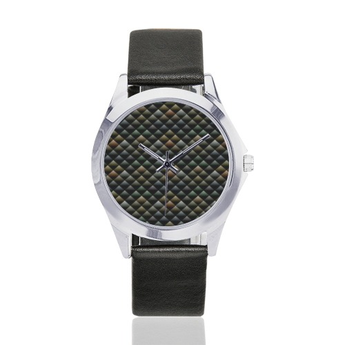 snake skin Unisex Silver-Tone Round Leather Watch (Model 216)