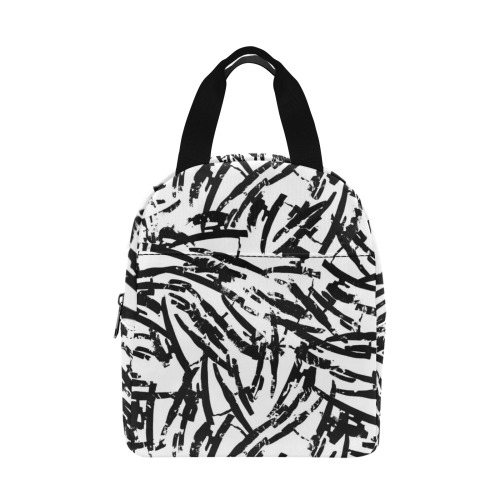 Brush Stroke Black and White Zipper Lunch Bag (Model 1720)
