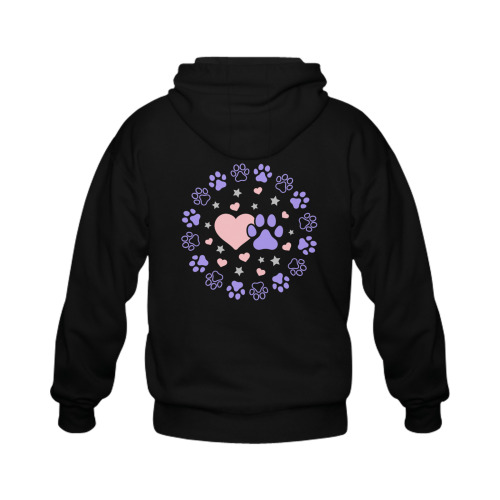 Pink and Purple Dog Cat Pet Lovers Hearts and Stars Paw Print Design Gildan Full Zip Hooded Sweatshirt (Model H02)